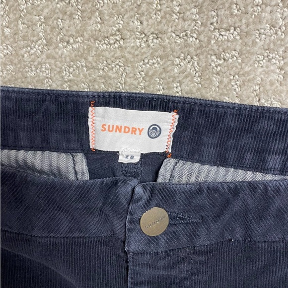 Anthropologie Sundry Navy Corduroy Trouser with Red/Pink Stripe 28 - Picture 2 of 3